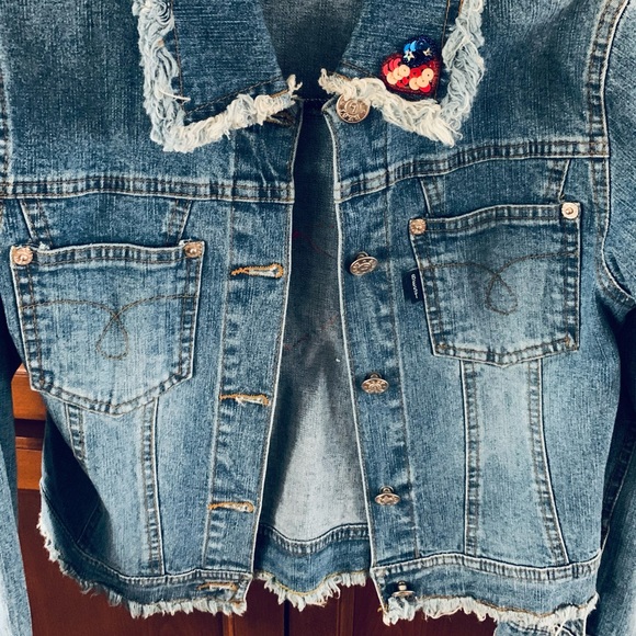 Cool Blue jean jacket with sparkling heart US flag at its back girls age 9 - 10 - Picture 5 of 8